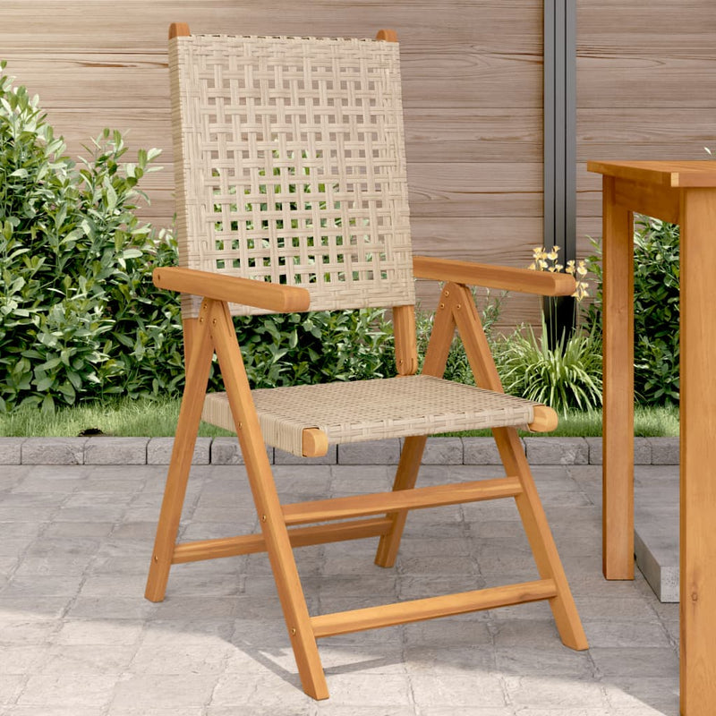 Garden Chairs 2 pcs Beige Solid Wood Acacia and Poly Rattan