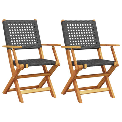 Garden Chairs 2 pcs Black Solid Wood Acacia and Poly Rattan