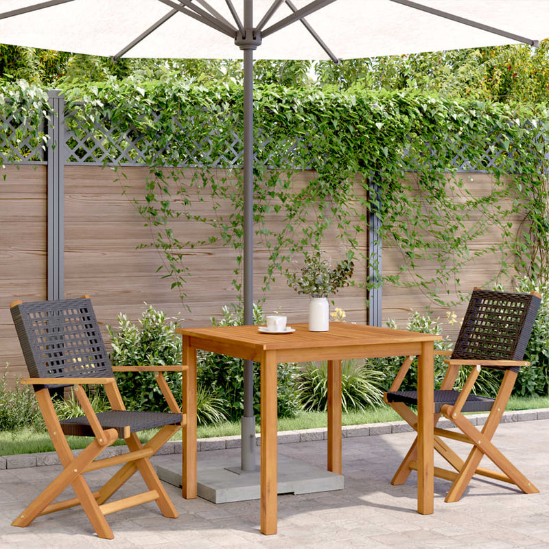 Garden Chairs 2 pcs Black Solid Wood Acacia and Poly Rattan