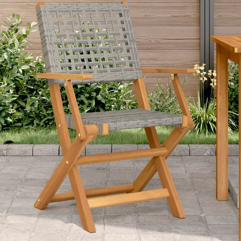 Garden Chairs 2 pcs Grey Solid Wood Acacia and Poly Rattan