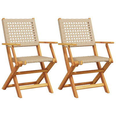 Garden Chairs 2 pcs Beige Solid Wood Acacia and Poly Rattan