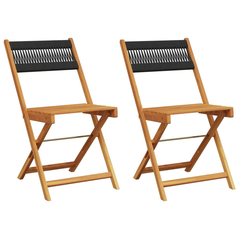 Bistro Chairs 2 pcs Black Solid Wood Acacia and Rope