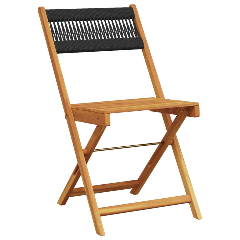 Bistro Chairs 2 pcs Black Solid Wood Acacia and Rope