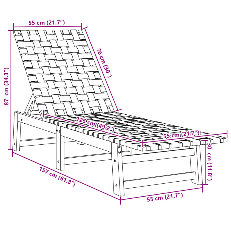 Sun Lounger Red Solid Wood Acacia and Fabric