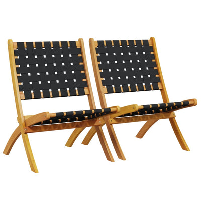 Folding Garden Chairs 2 pcs Black Solid Wood Acacia and Fabric