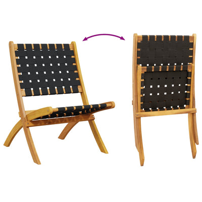 Folding Garden Chairs 2 pcs Black Solid Wood Acacia and Fabric