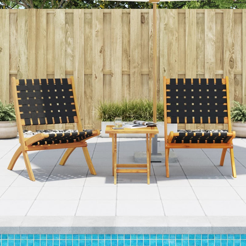 Folding Garden Chairs 2 pcs Black Solid Wood Acacia and Fabric