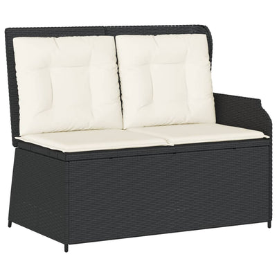 Reclining Garden Bench with Cushions Black Poly Rattan