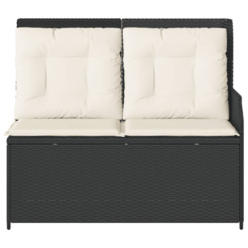 Reclining Garden Bench with Cushions Black Poly Rattan