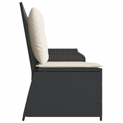 Reclining Garden Bench with Cushions Black Poly Rattan