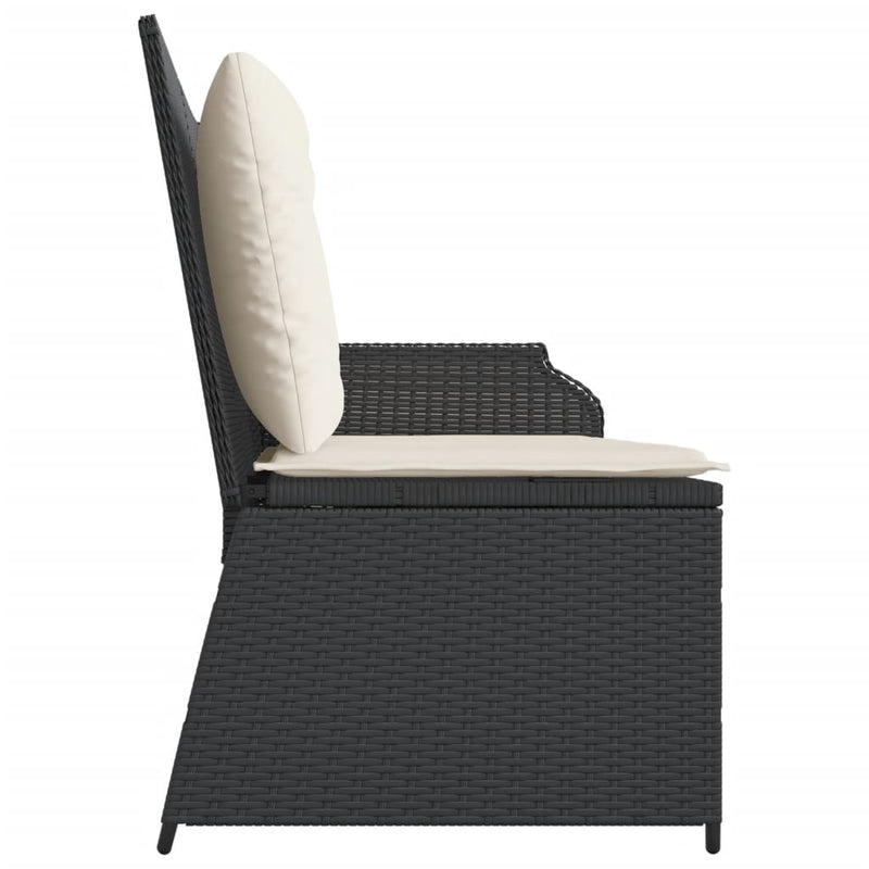 Reclining Garden Bench with Cushions Black Poly Rattan