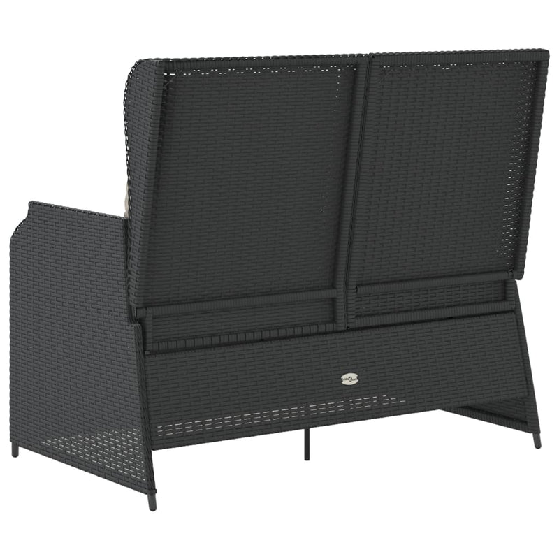 Reclining Garden Bench with Cushions Black Poly Rattan