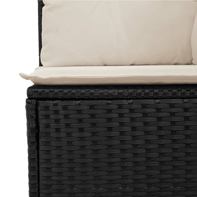 Reclining Garden Bench with Cushions Black Poly Rattan