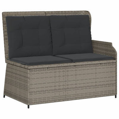 Reclining Garden Bench with Cushions Grey Poly Rattan