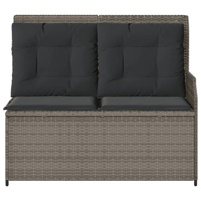 Reclining Garden Bench with Cushions Grey Poly Rattan