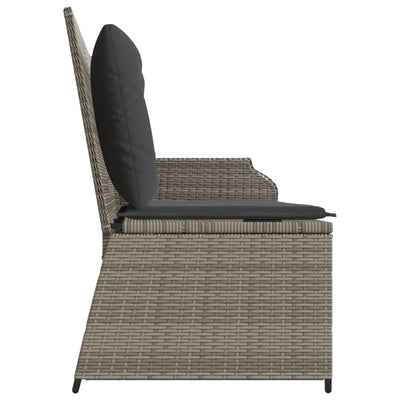 Reclining Garden Bench with Cushions Grey Poly Rattan