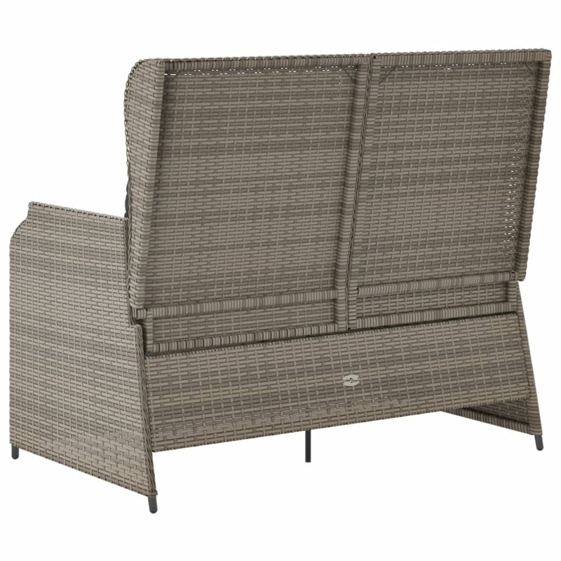 Reclining Garden Bench with Cushions Grey Poly Rattan