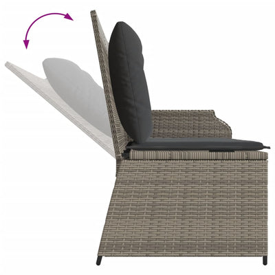 Reclining Garden Bench with Cushions Grey Poly Rattan