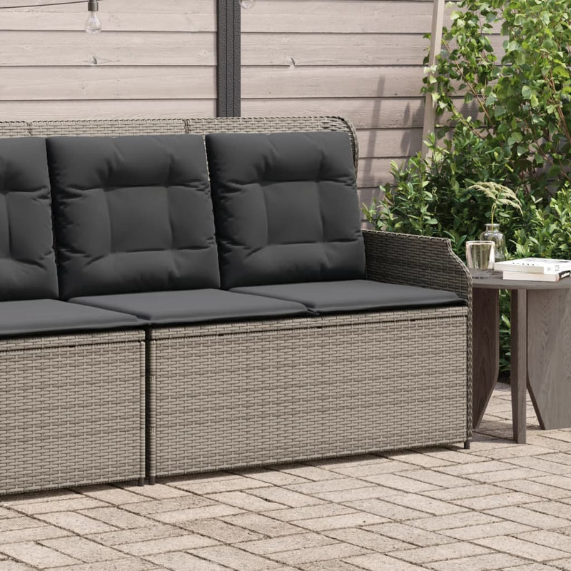 Reclining Garden Bench with Cushions Grey Poly Rattan