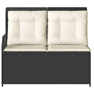 Reclining Garden Bench with Cushions Black Poly Rattan