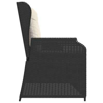 Reclining Garden Bench with Cushions Black Poly Rattan