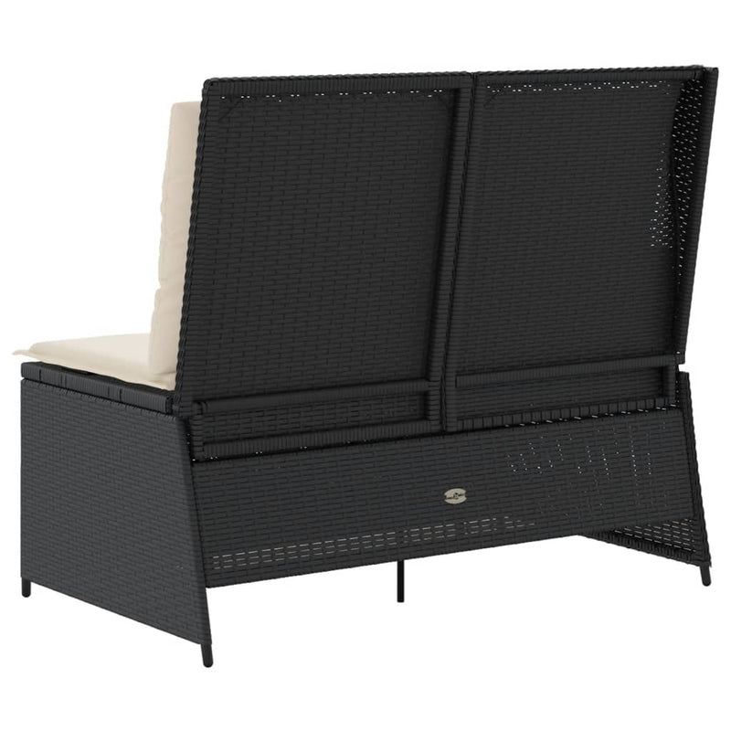 Reclining Garden Bench with Cushions Black Poly Rattan