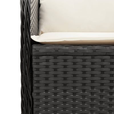 Reclining Garden Bench with Cushions Black Poly Rattan