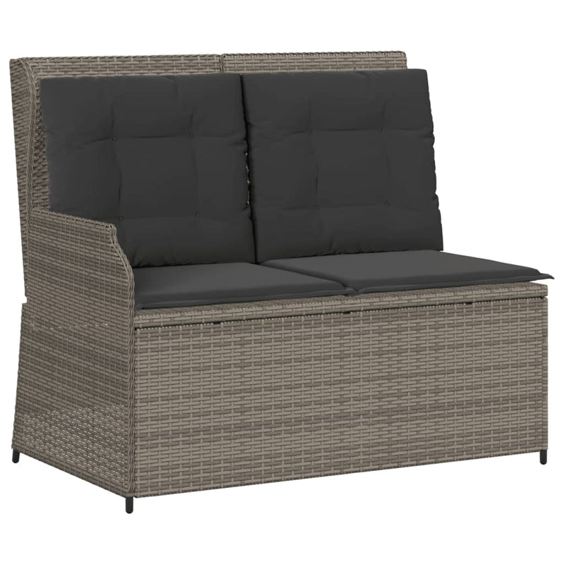 Reclining Garden Bench with Cushions Grey Poly Rattan