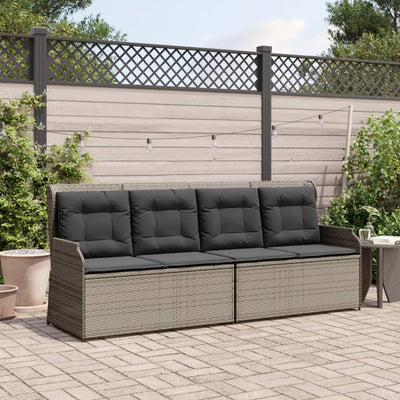 Reclining Garden Bench with Cushions Grey Poly Rattan