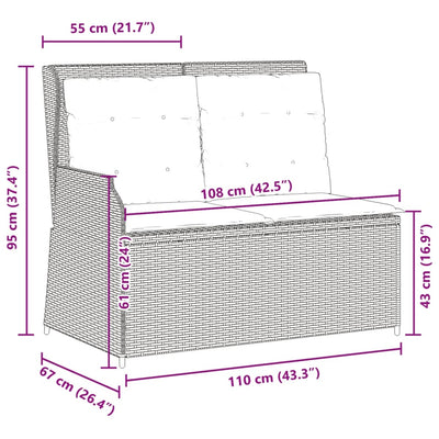 Reclining Garden Bench with Cushions Grey Poly Rattan