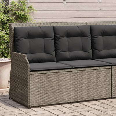 Reclining Garden Bench with Cushions Grey Poly Rattan