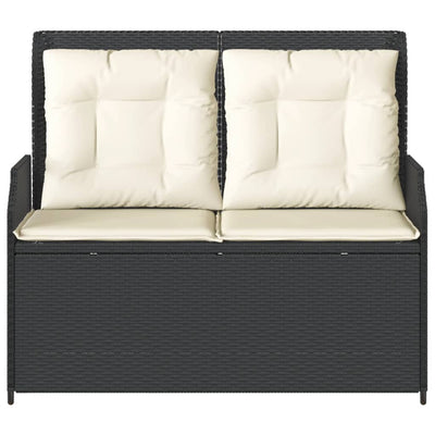 Reclining Garden Bench with Cushions Black Poly Rattan