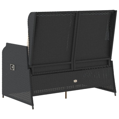 Reclining Garden Bench with Cushions Black Poly Rattan