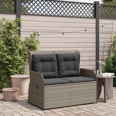 Reclining Garden Bench with Cushions Grey Poly Rattan