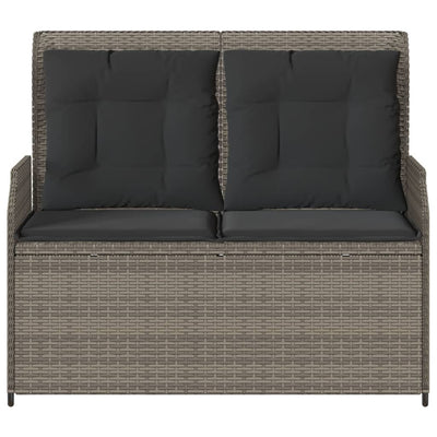 Reclining Garden Bench with Cushions Grey Poly Rattan