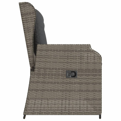 Reclining Garden Bench with Cushions Grey Poly Rattan