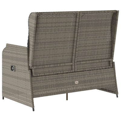 Reclining Garden Bench with Cushions Grey Poly Rattan