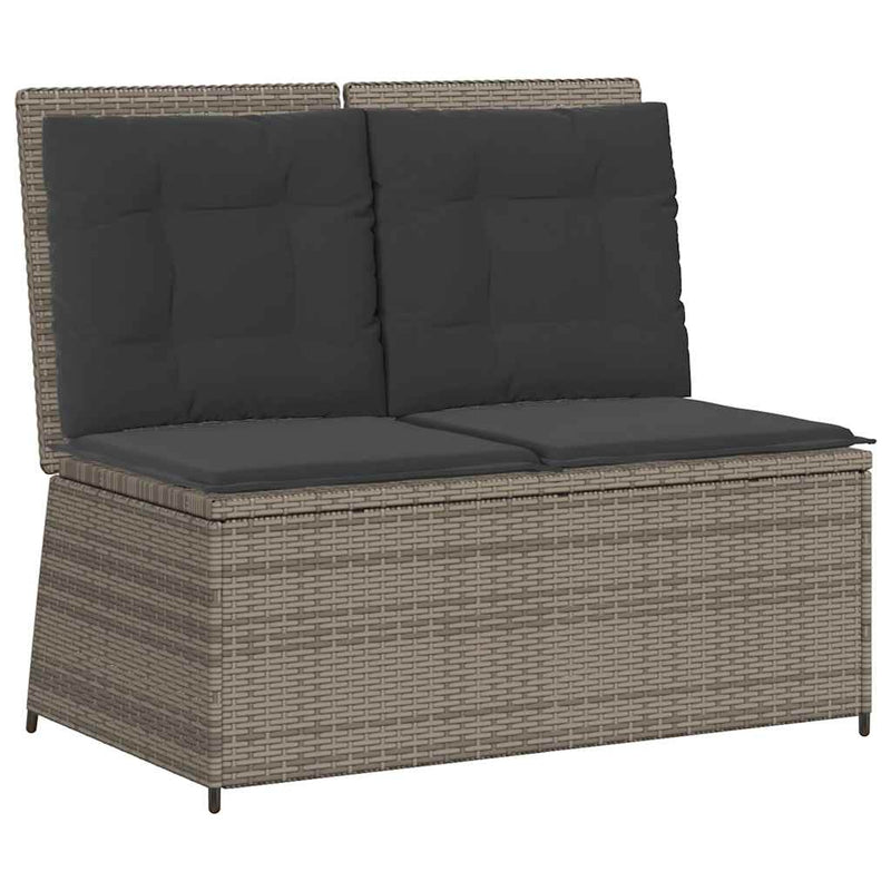 Reclining Garden Bench with Cushions Grey Poly Rattan