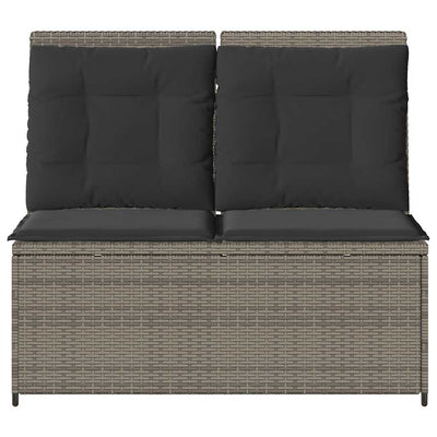 Reclining Garden Bench with Cushions Grey Poly Rattan