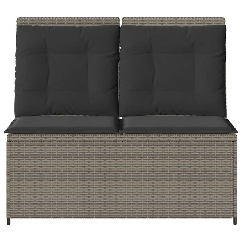 Reclining Garden Bench with Cushions Grey Poly Rattan