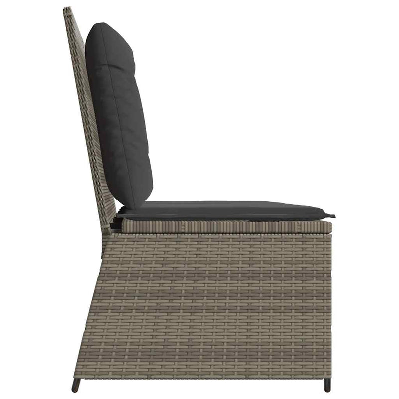 Reclining Garden Bench with Cushions Grey Poly Rattan