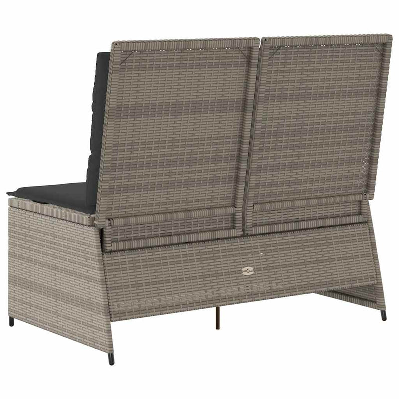 Reclining Garden Bench with Cushions Grey Poly Rattan