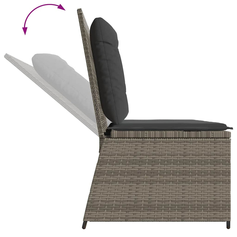 Reclining Garden Bench with Cushions Grey Poly Rattan