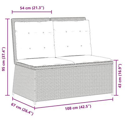 Reclining Garden Bench with Cushions Grey Poly Rattan