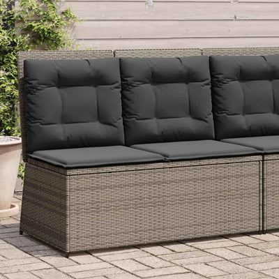 Reclining Garden Bench with Cushions Grey Poly Rattan