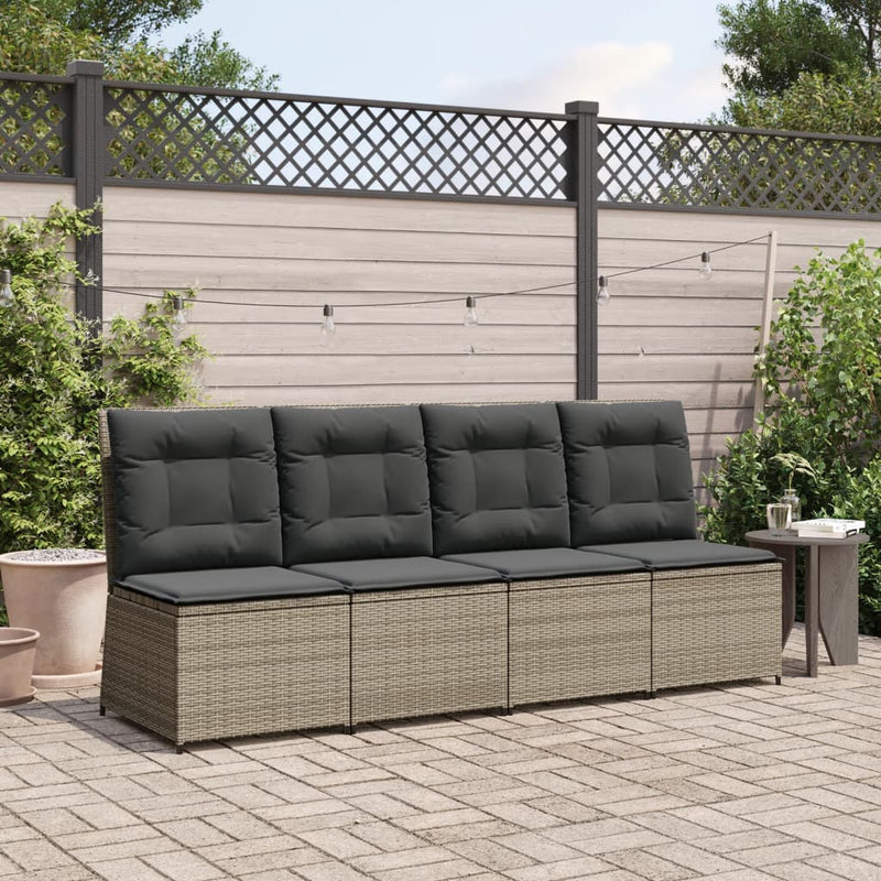 Reclining Garden Sofa with Cushions Grey Poly Rattan