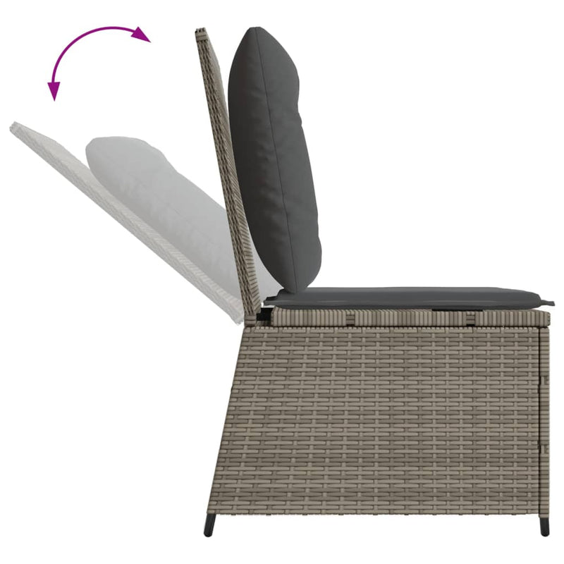 Reclining Garden Sofa with Cushions Grey Poly Rattan