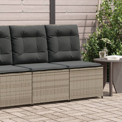 Reclining Garden Sofa with Cushions Grey Poly Rattan