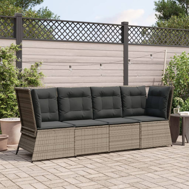 Garden Sofa Corner with Cushions Grey Poly Rattan