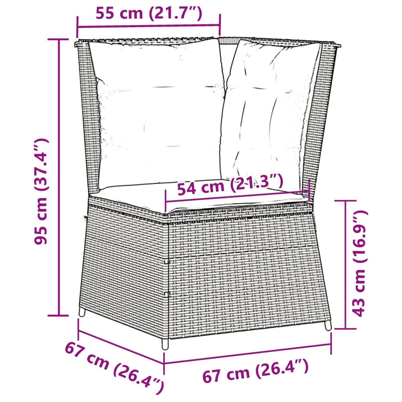 Garden Sofa Corner with Cushions Grey Poly Rattan